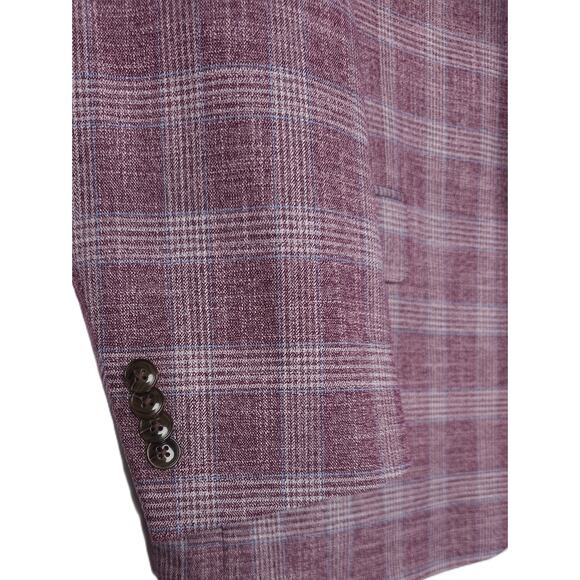 Michael Kors Men's Classic-Fit Stretch Sport Coat Burgundy Blue Plaid 40R NWT - Picture 5 of 7